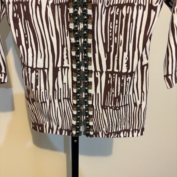 Boston Proper Beaded Brown White Animal Print Cardigan - Picture 7 of 13